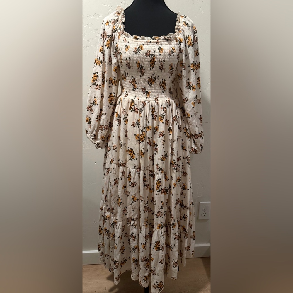 Torrid Cream and yellow Floral Long Sleeve Dress - Picture 2 of 2